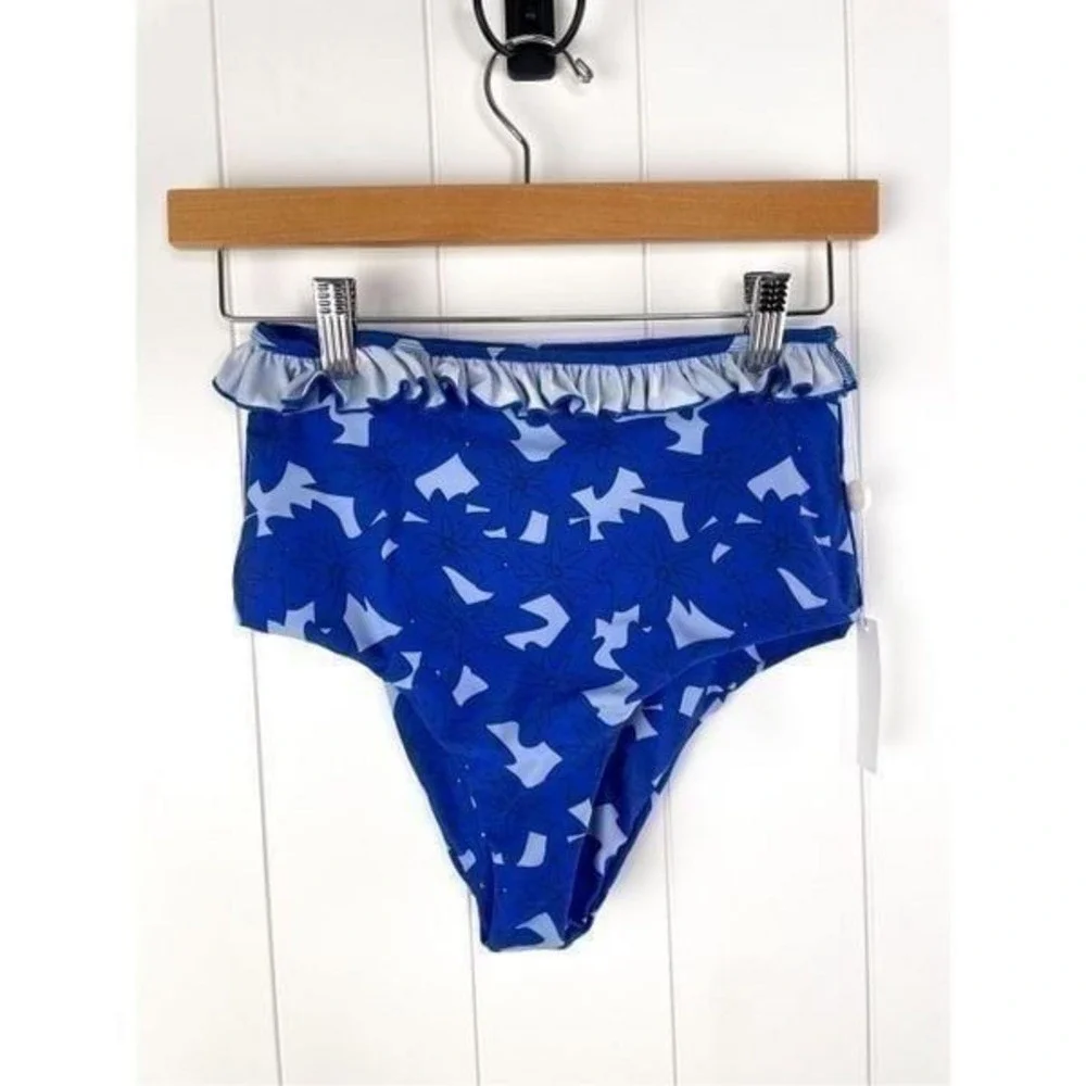 NWT‎ Free People Citrine High Waisted Ivy Blue Ruffle Bikini Bottoms S